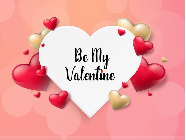 Valentine's day background with text box and beautiful hearts. Vector illustration