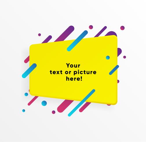 Yellow abstract Text box shape with trendy neon lines and circles. Vector background.