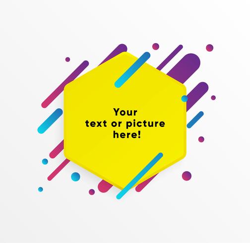 Yellow abstract Text box shape with trendy neon lines and circles. Vector background.