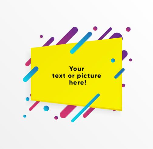 Yellow abstract Text box shape with trendy neon lines and circles. Vector background.