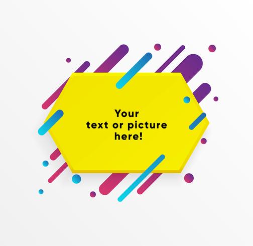 Yellow abstract Text box shape with trendy neon lines and circles. Vector background.