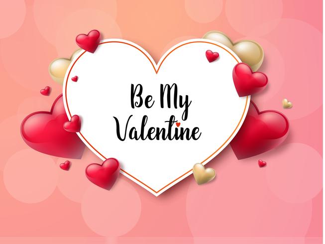 Valentine's day background with text box and beautiful hearts. Vector illustration