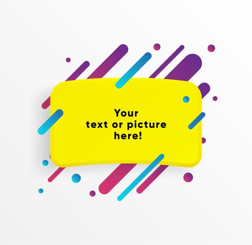 Yellow abstract Text box shape with trendy neon lines and circles. Vector background.