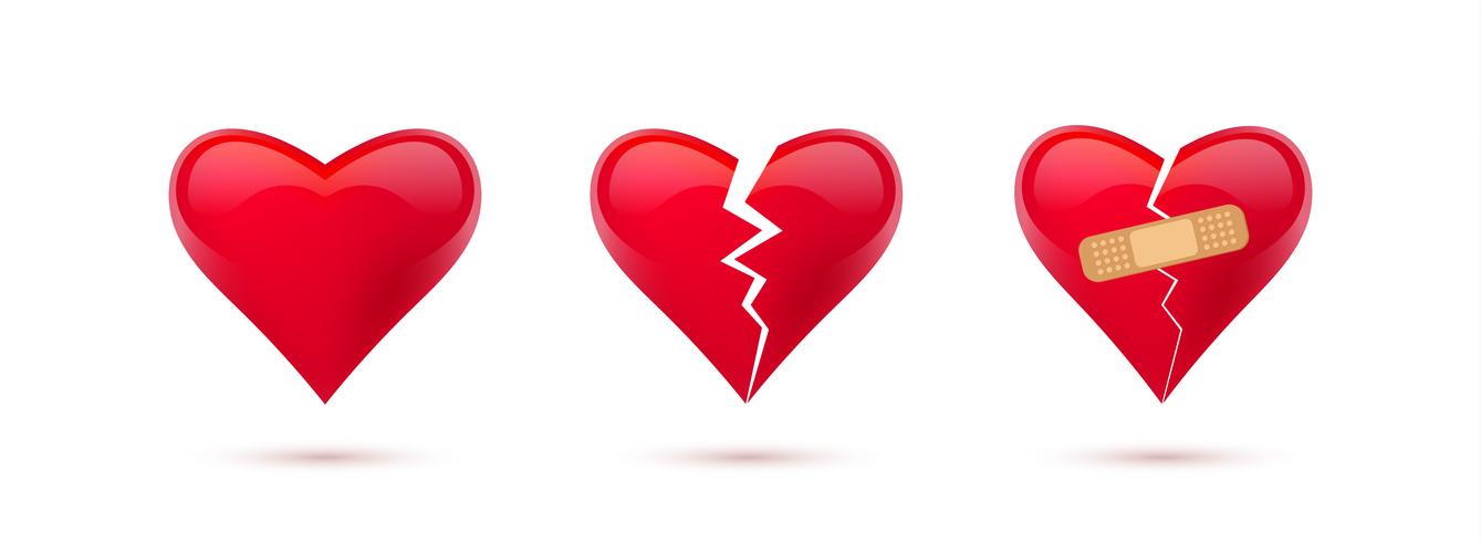 Broken hearts vector set of realistic icons and symbols. Isolated in white background. Vector illustration