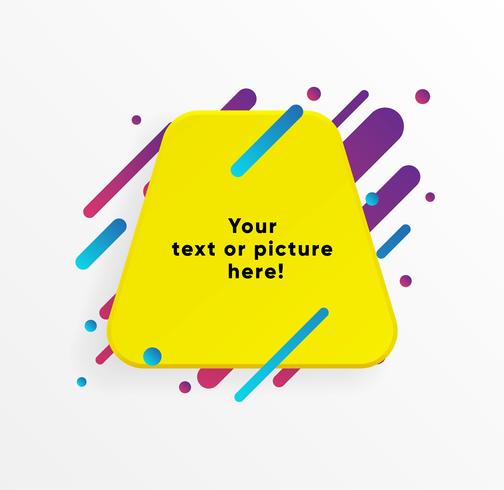 Yellow abstract Text box shape with trendy neon lines and circles. Vector background.