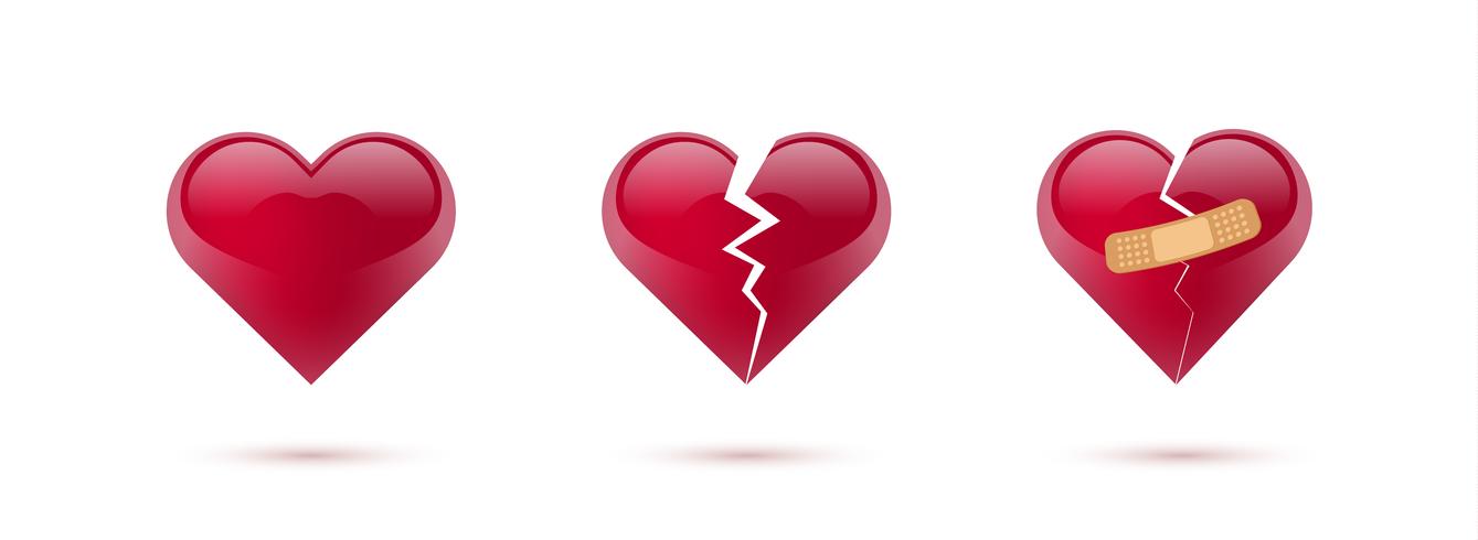 Broken hearts vector set of realistic icons and symbols. Isolated in white background. Vector illustration