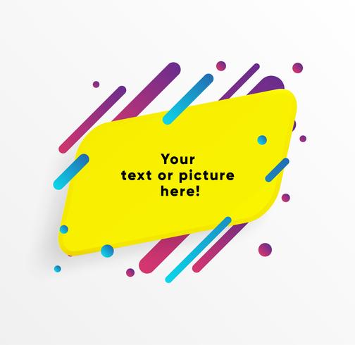 Yellow abstract Text box shape with trendy neon lines and circles. Vector background.