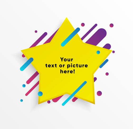 Yellow abstract Text box shape with trendy neon lines and circles. Vector background.