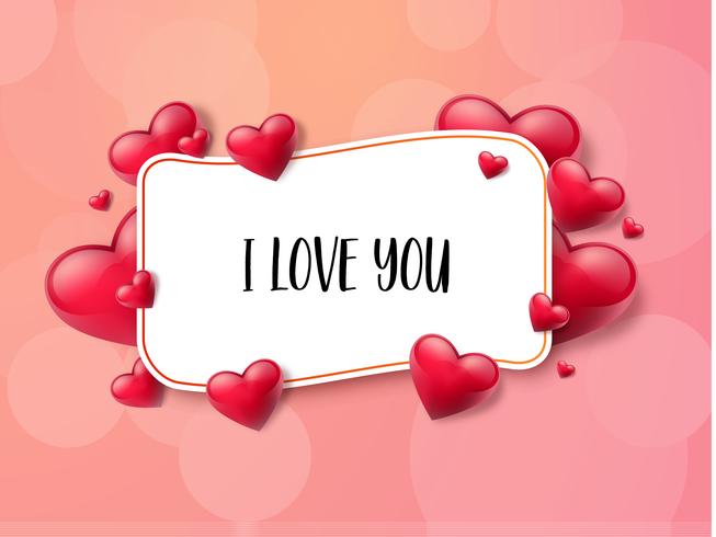 Valentine's day background with text box and beautiful hearts. Vector illustration