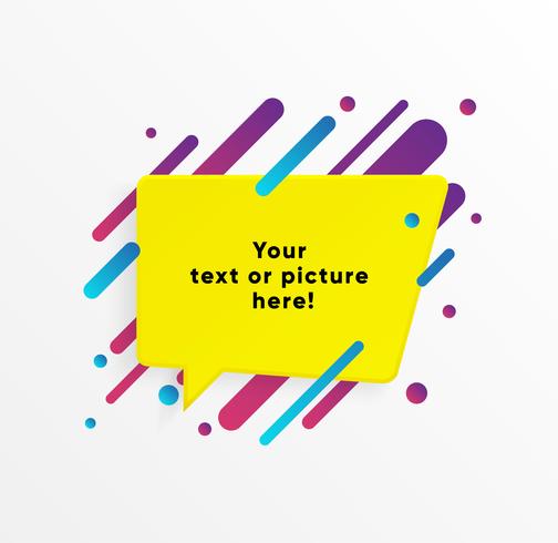 Yellow abstract Text box shape with trendy neon lines and circles. Vector background.