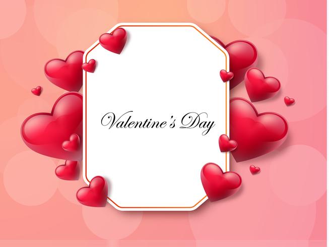 Valentine's day background with text box and beautiful hearts. Vector illustration