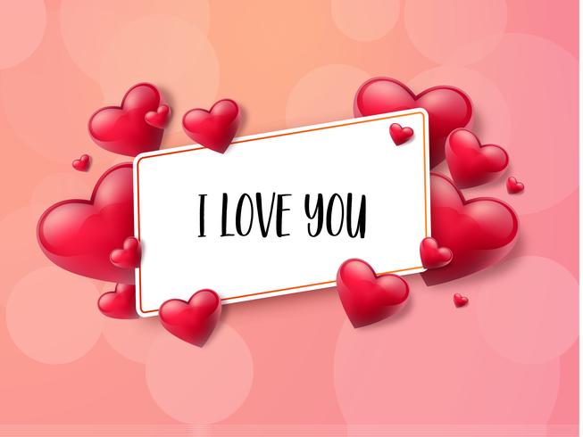 Valentine's day background with text box and beautiful hearts. Vector illustration