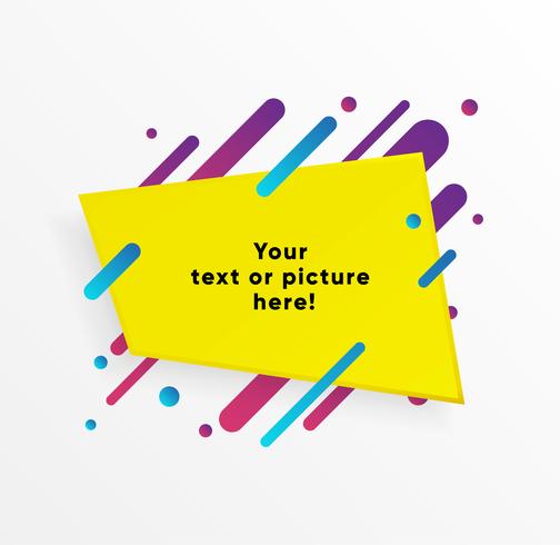 Yellow abstract Text box shape with trendy neon lines and circles. Vector background.