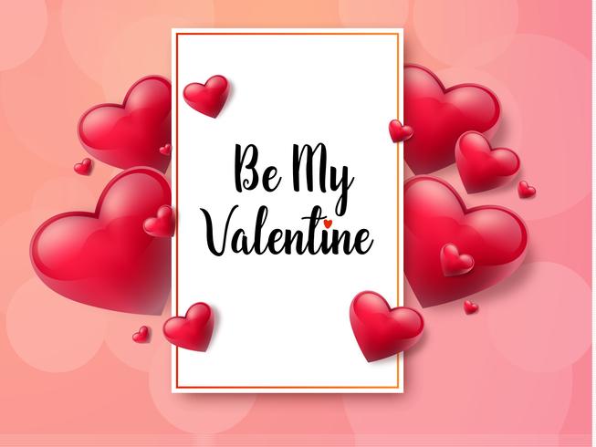 Valentine's day background with text box and beautiful hearts. Vector illustration