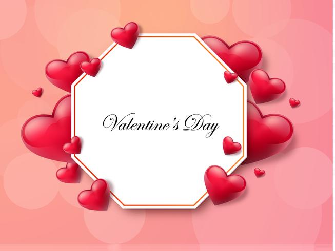 Valentine's day background with text box and beautiful hearts. Vector illustration