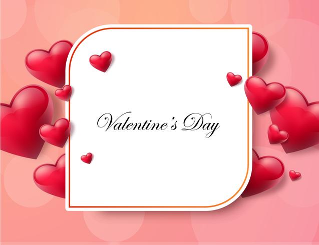 Valentine's day background with text box and beautiful hearts. Vector illustration