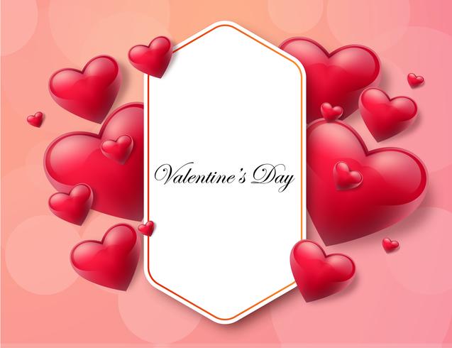 Valentine's day background with text box and beautiful hearts. Vector illustration