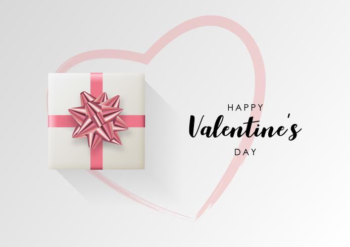 Valentines day vector background. Colorful wrapped gift box with ribbon. Festive vector illustration.