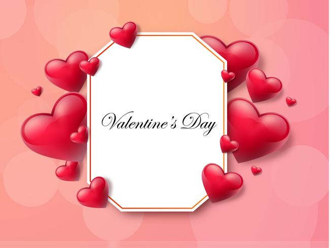 Valentine's day background with text box and beautiful hearts. Vector illustration