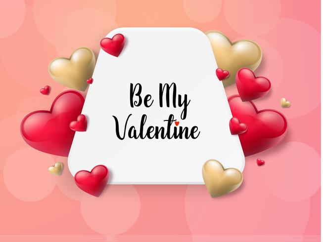 Valentine's day background with text box and beautiful hearts. Vector illustration