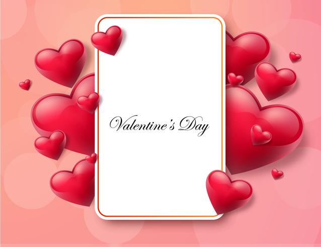 Valentine's day background with text box and beautiful hearts. Vector illustration