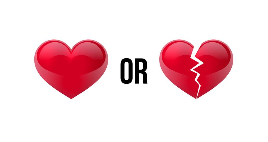 Do you love me Yes OR No Heart and broken heart. Isolated in white background. Vector illustration