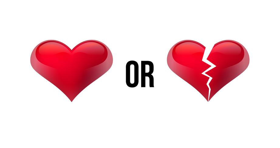 Do you love me Yes OR No Heart and broken heart. Isolated in white background. Vector illustration