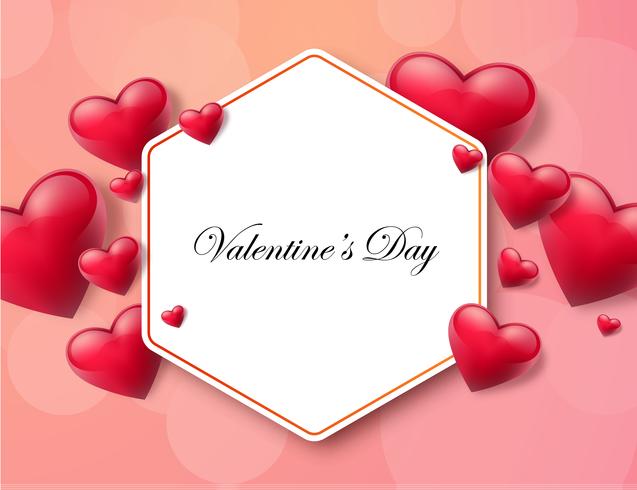 Valentine's day background with text box and beautiful hearts. Vector illustration
