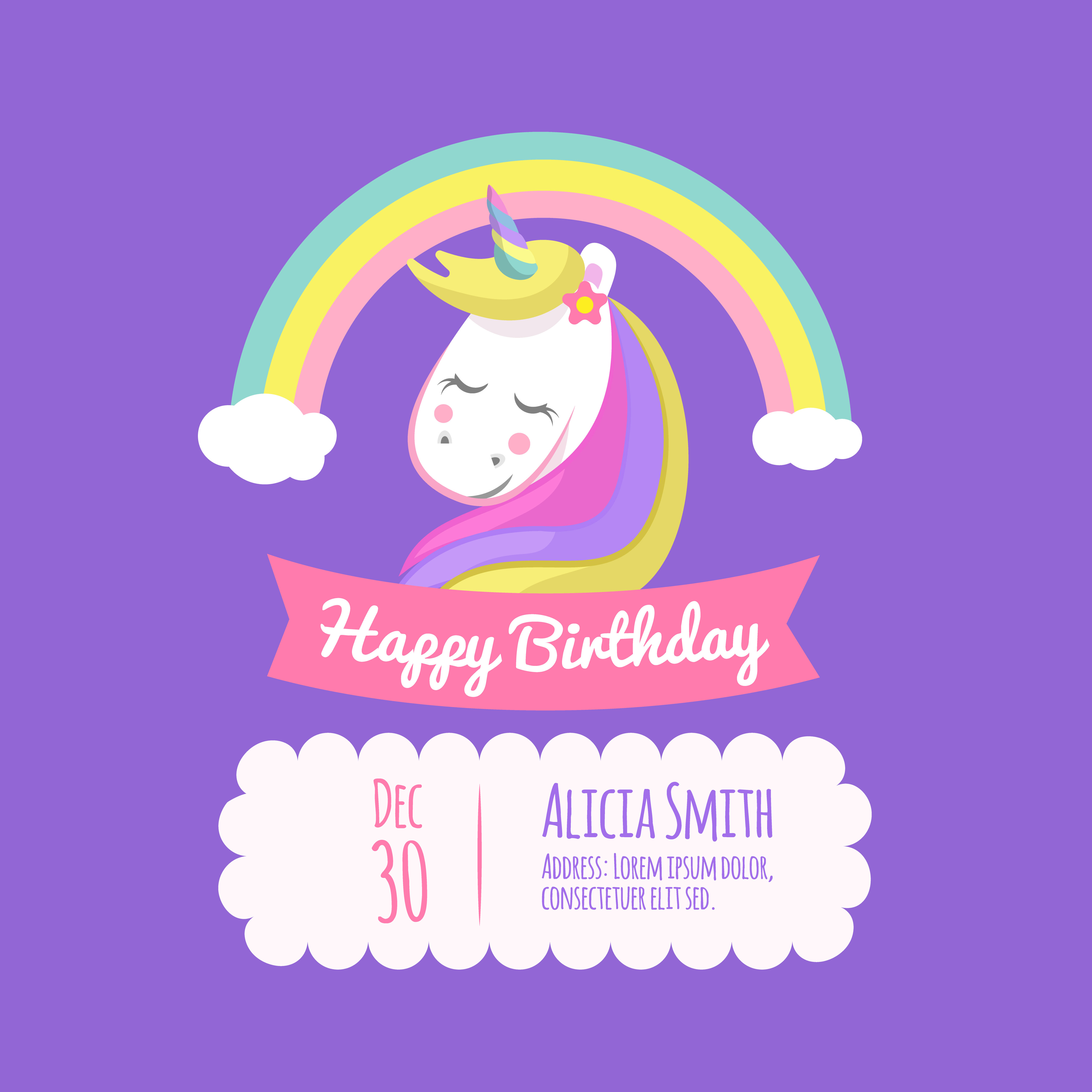 Download Birthday card with unicorn and rainbow - Download Free ...