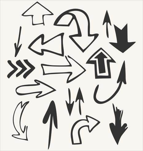 Conjunto de vector dibujado a mano de formas de flecha aislado en blanco