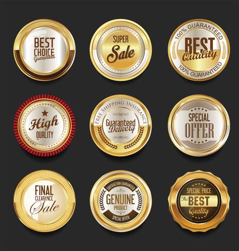 Insignias y etiquetas de oro premium de lujo vector