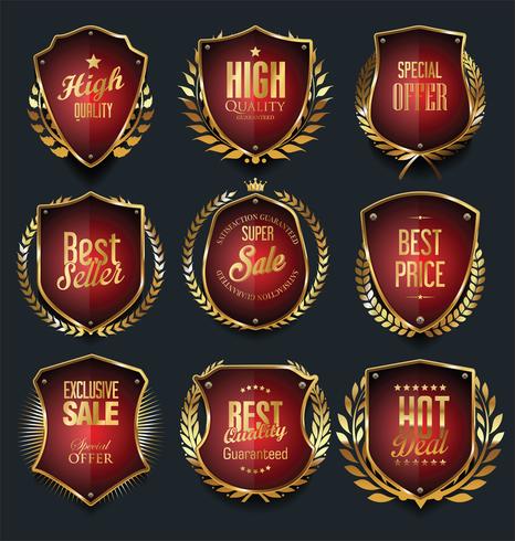 Insignias y etiquetas de oro premium de lujo vector