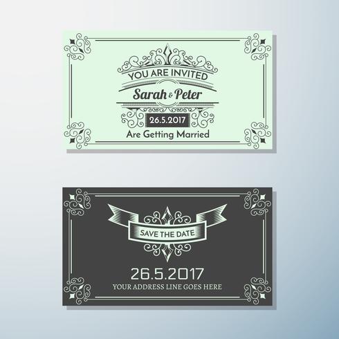 Invitación de boda Vintage flyer fondo diseño plantilla vector