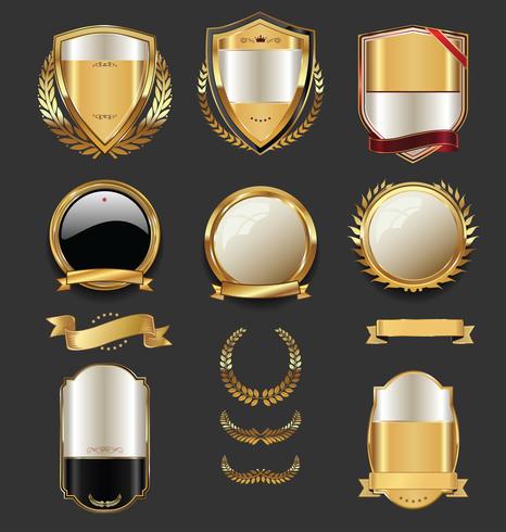 Insignias y etiquetas de oro premium de lujo vector