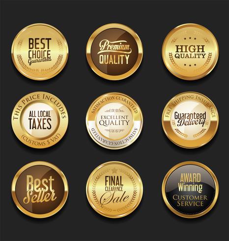 Insignias y etiquetas de oro premium de lujo vector