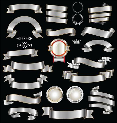 Retro silver ribbons, badges and labels vector