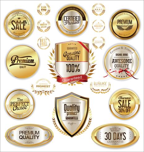 Insignias y etiquetas de oro premium de lujo vector