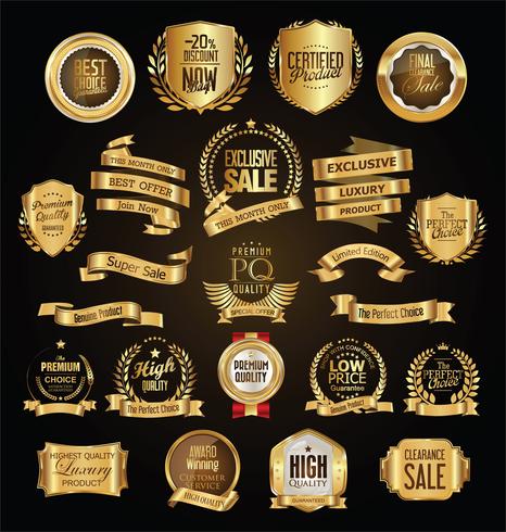 Insignias y etiquetas de oro premium de lujo vector