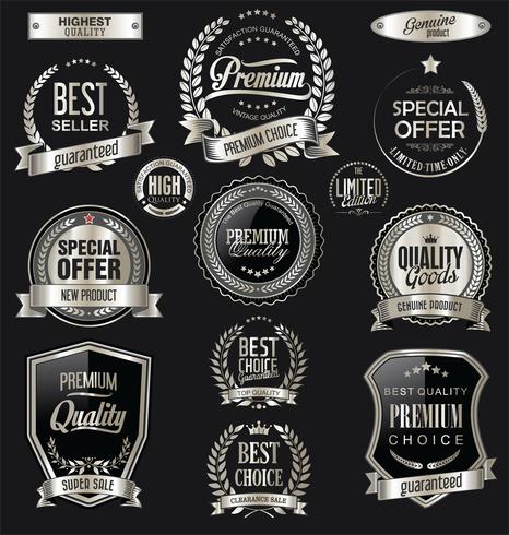 Luxury premium silver badges and labels vector