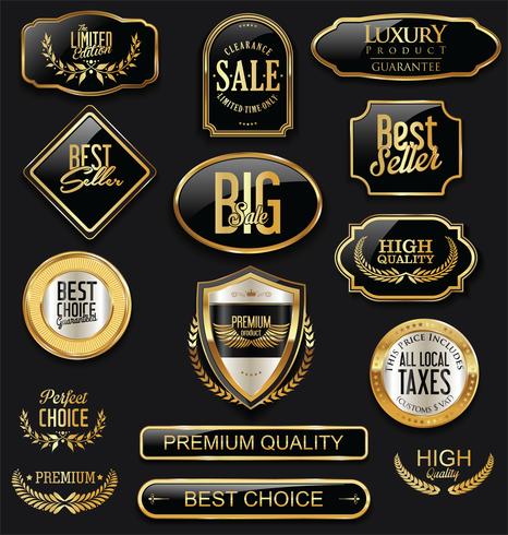 Insignias y etiquetas de oro premium de lujo vector