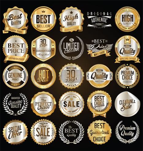 Insignias y etiquetas de oro premium de lujo vector