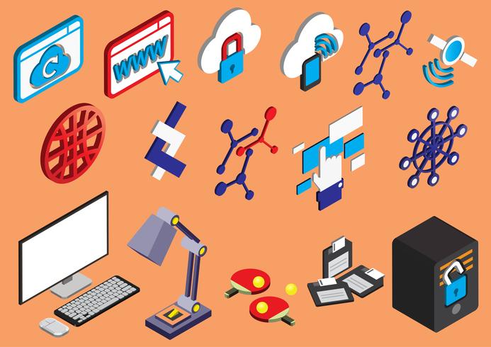 Ilustración de la información gráfica iconos de computadora establece el concepto vector