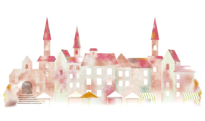 Watercolor European townscape. vector