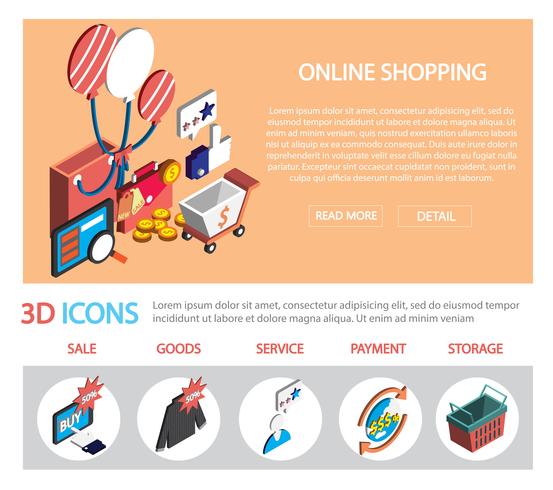 illustration of info graphic online shopping set concept vector