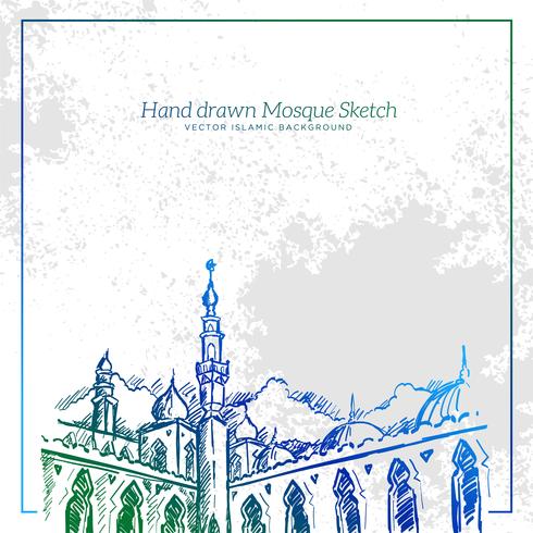 Hand Drawn Mosque Sketch Illustration. Vector Islamic Grunge Background