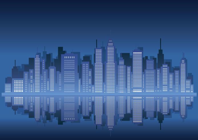 Cityscape with skyscrapers, vector illustration.