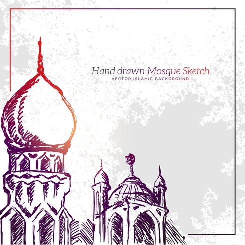 Dibujado a mano ilustración del bosquejo de la mezquita. Vector fondo islámico grunge