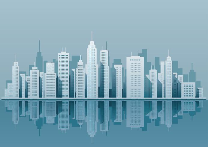 Cityscape with skyscrapers, vector illustration.
