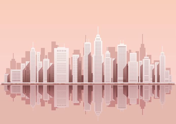 Cityscape with skyscrapers, vector illustration.