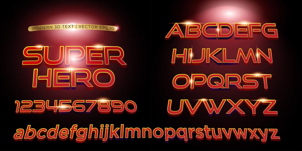 Superhéroe 3D Letras, letras y letras alfabéticas y estilizadas vector